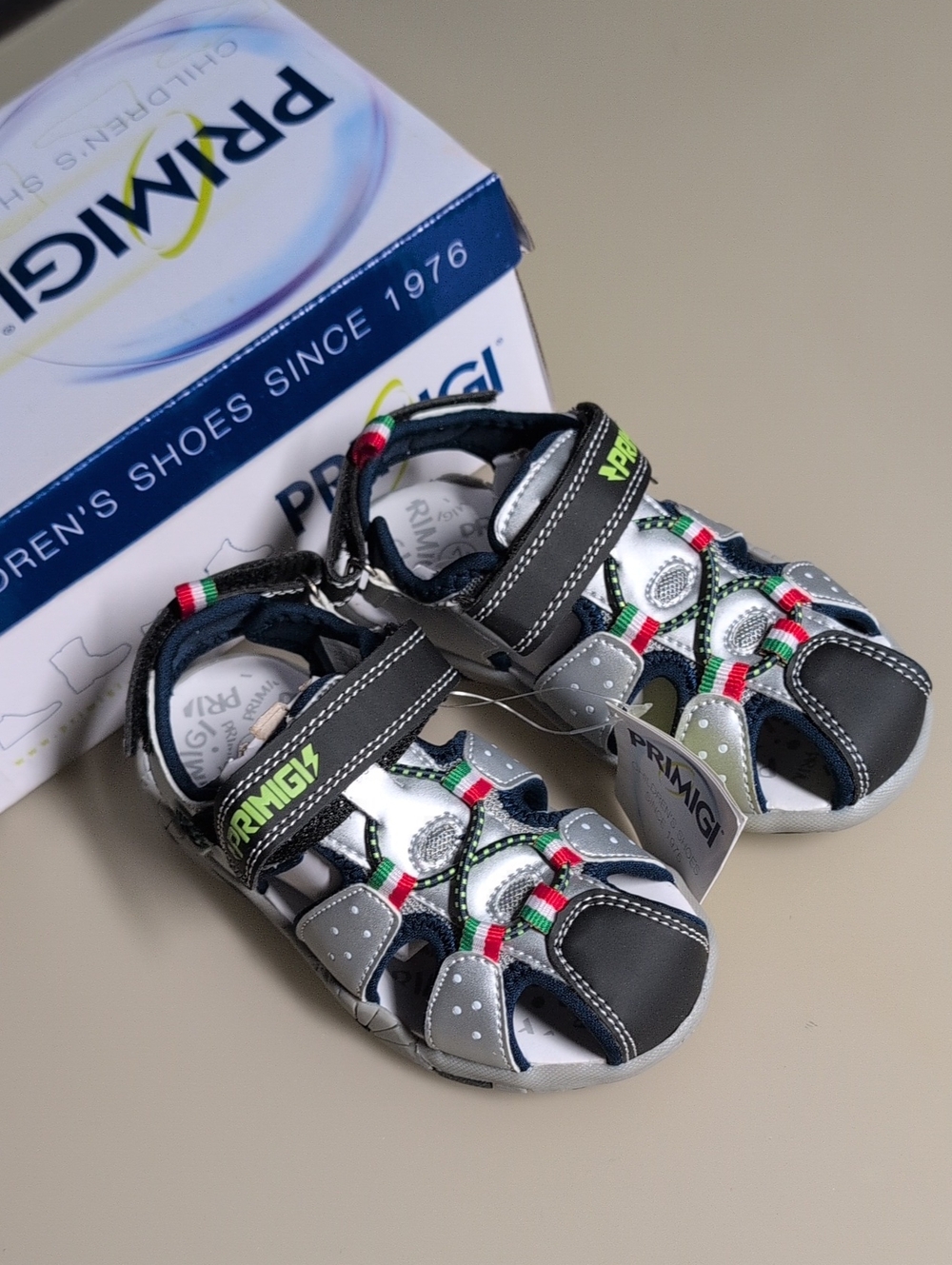 Primigi Boys Closed-Toe Sandals with Neon Green Logo